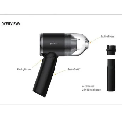 Porodo Lifestyle Portable Mini Folding Vacuum Cleaner 2000mAh - Black